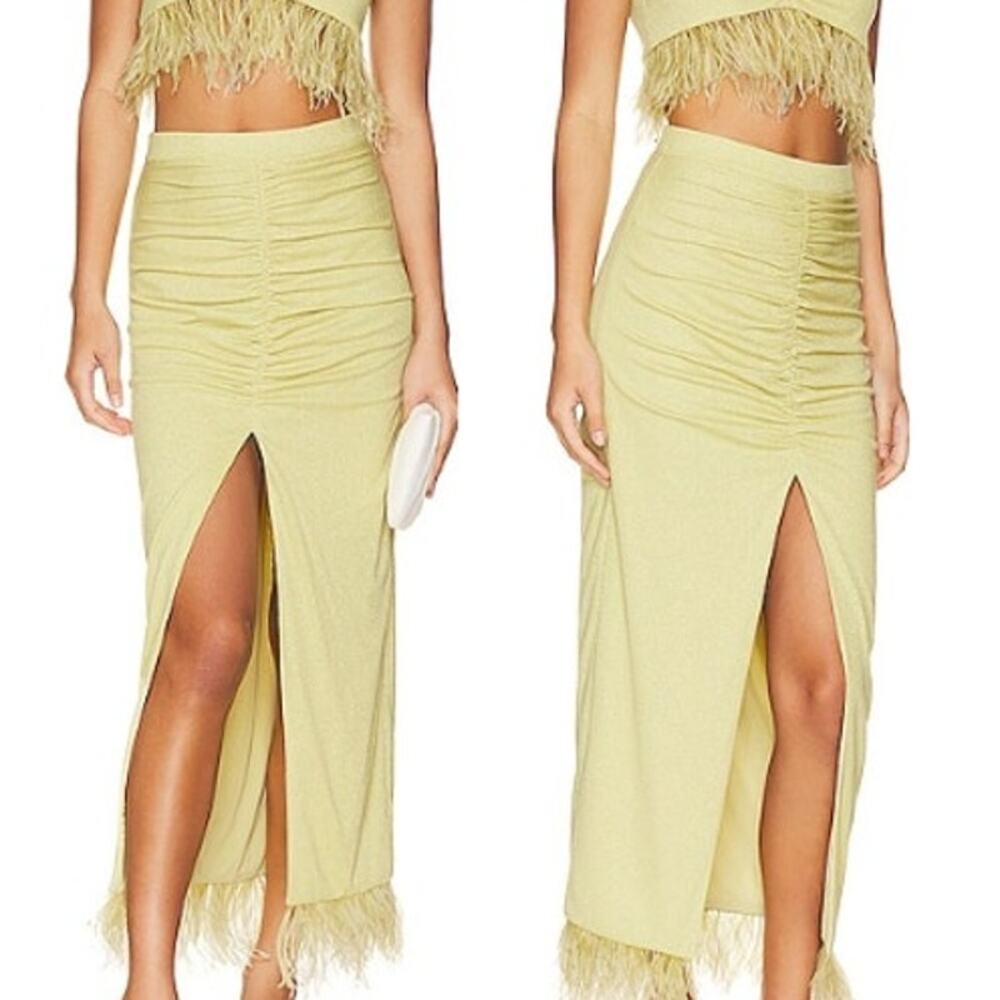NWT Saylor Alida Ruched High Waisted Front Slit Midi Skirt Pear Women's Size S